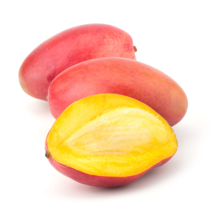 mango with one cut to show the seed
